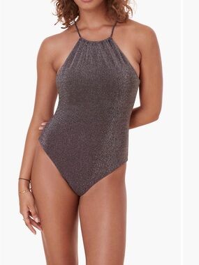 Andie swim NWT Sadia licorice glitter purple Brown halter High-Neck One-Piece